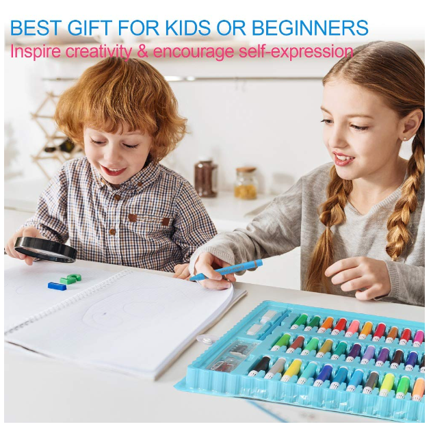 KIT DE ARTE PARA NIÑOS JUEGO DE 150 PZ CON ESTUCHE PORTÁTIL CELESTE - 4