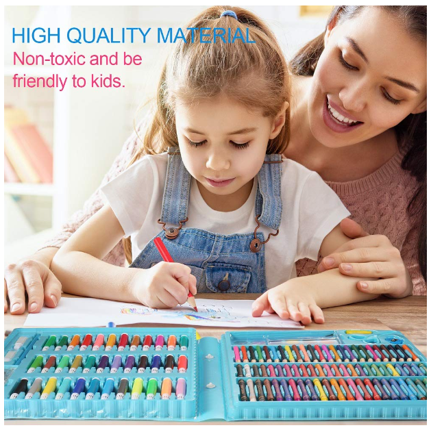 KIT DE ARTE PARA NIÑOS JUEGO DE 150 PZ CON ESTUCHE PORTÁTIL CELESTE - 5