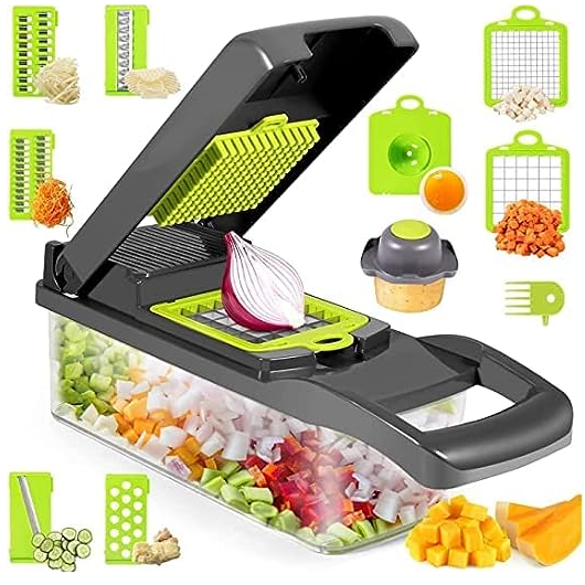 PICADOR VERDURAS CON CONTENEDOR 12 EN 1 REBANADOR RALLADOR CORTADOR