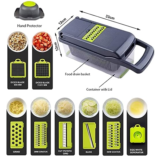 PICADOR VERDURAS CON CONTENEDOR 12 EN 1 REBANADOR RALLADOR CORTADOR - 2