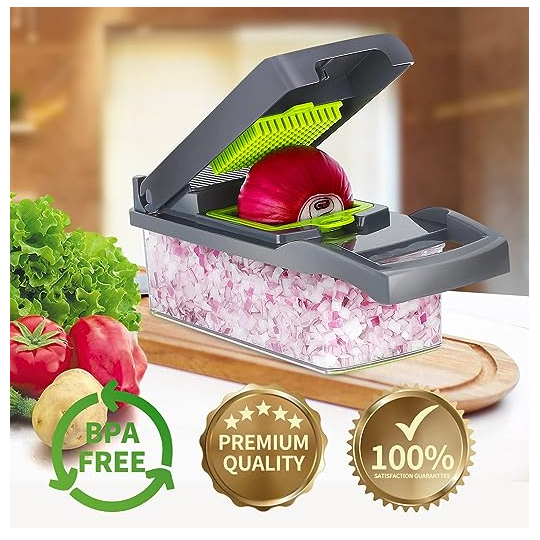 PICADOR VERDURAS CON CONTENEDOR 12 EN 1 REBANADOR RALLADOR CORTADOR - 7