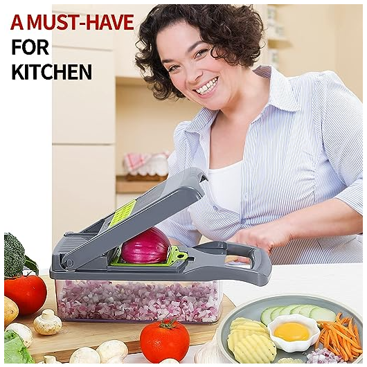 PICADOR VERDURAS CON CONTENEDOR 12 EN 1 REBANADOR RALLADOR CORTADOR - 8