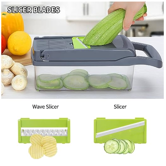 PICADOR VERDURAS CON CONTENEDOR 12 EN 1 REBANADOR RALLADOR CORTADOR - 9