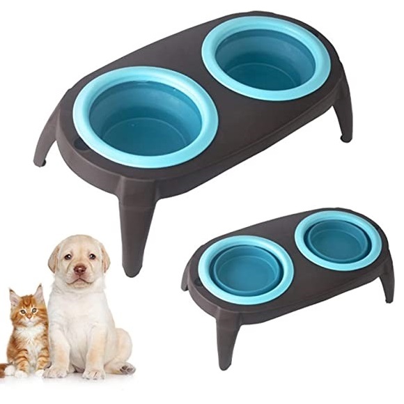 COMEDERO BEBEDERO PERROS GATOS AGUA TAZONES DOBLE AZUL - 1