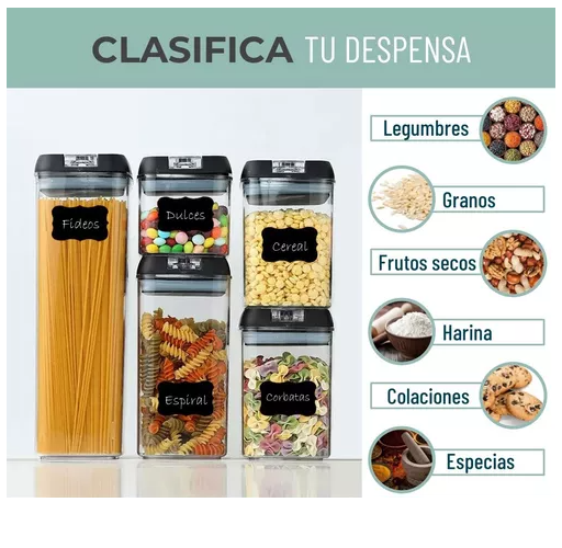 JUEGO DE 5 RECIPIENTES DE ALMACENAMIENTO DE ALIMENTOS HERMÉTICOS - 4