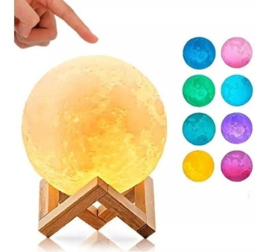 LAMPARA EN FORMA DE LUNA 3D TOUCH LUZ LED CON 8 COLORES - 1