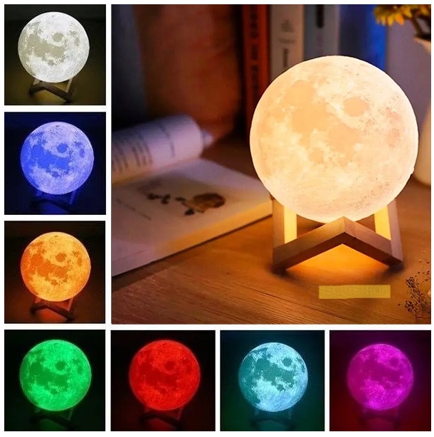 LAMPARA EN FORMA DE LUNA 3D TOUCH LUZ LED CON 8 COLORES - 5