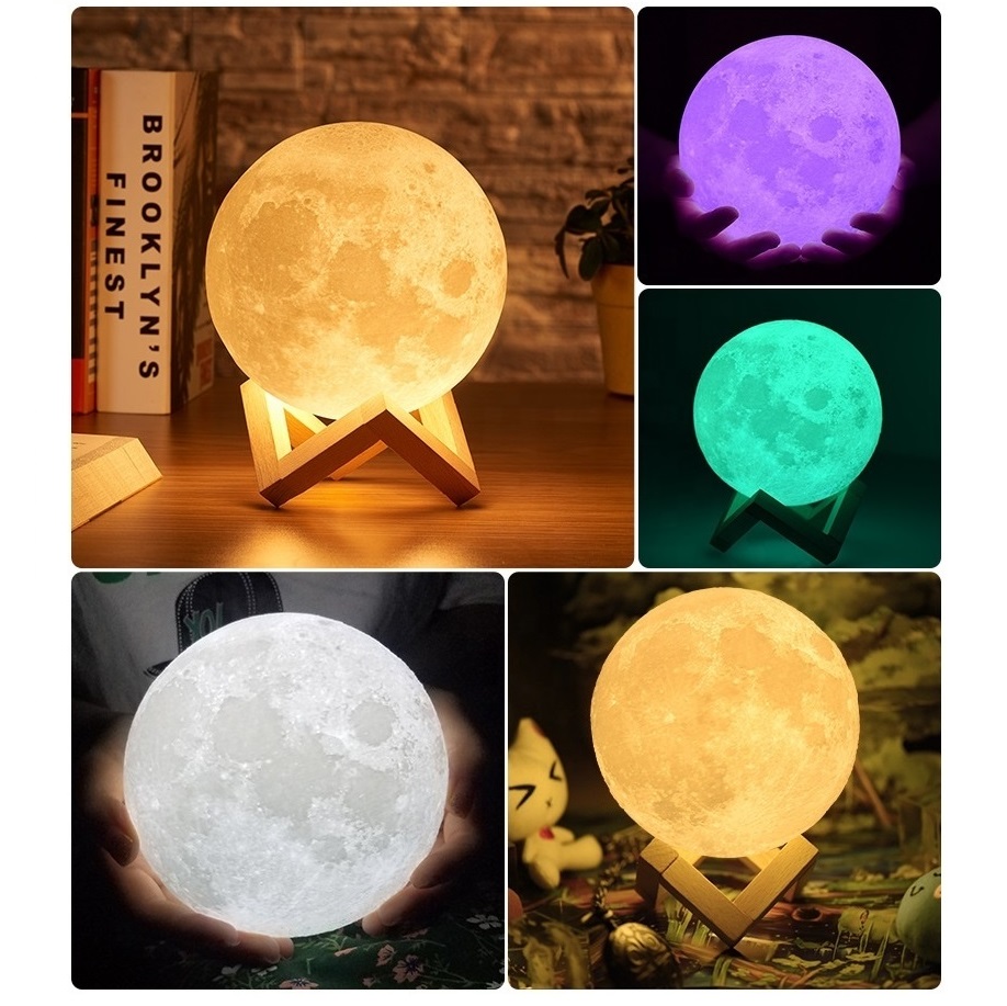 LAMPARA EN FORMA DE LUNA 3D TOUCH LUZ LED CON 8 COLORES - 6
