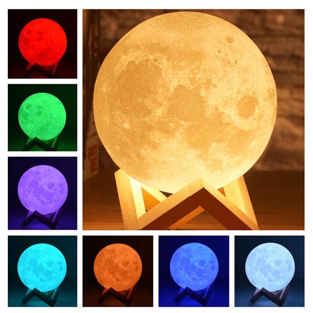 LAMPARA EN FORMA DE LUNA 3D TOUCH LUZ LED CON 8 COLORES - 7