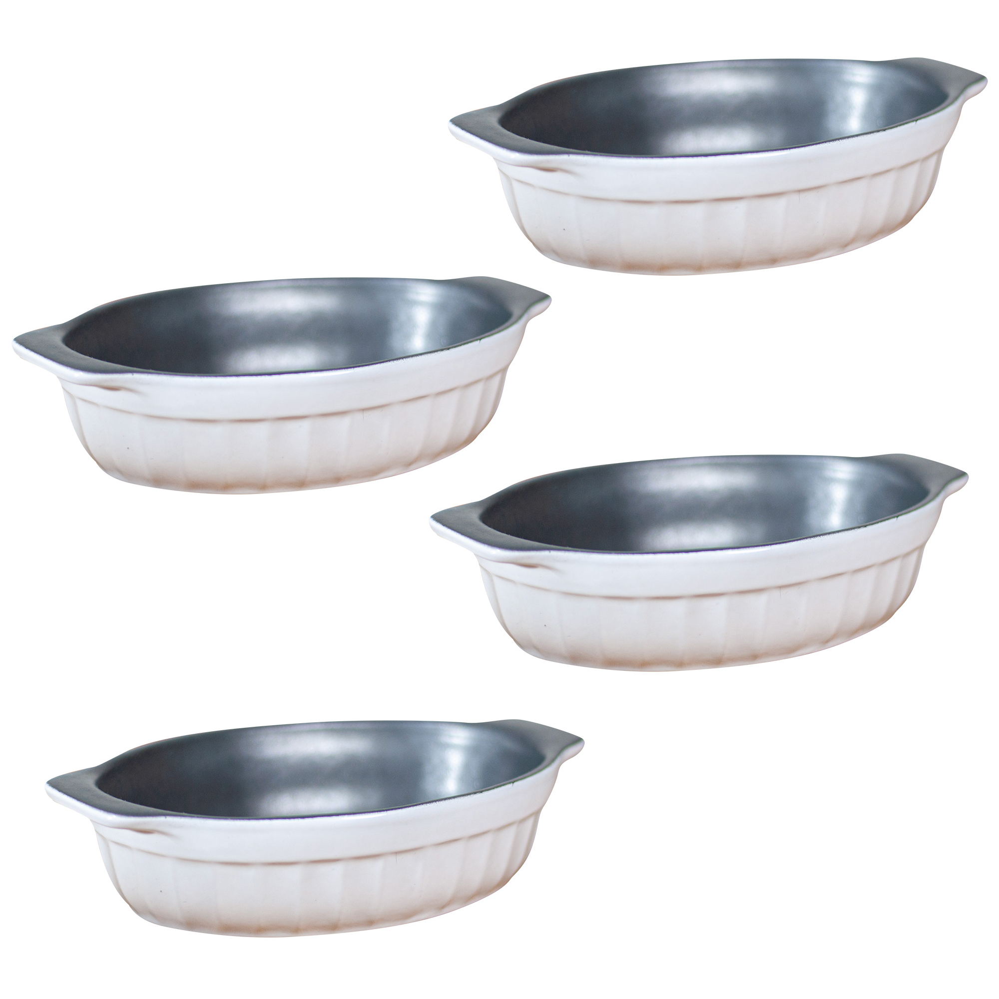 SET 4 FUENTE DE CERÁMICA P/HORNO TIPO GRES - OVAL  22X14 GRAFITO - 1