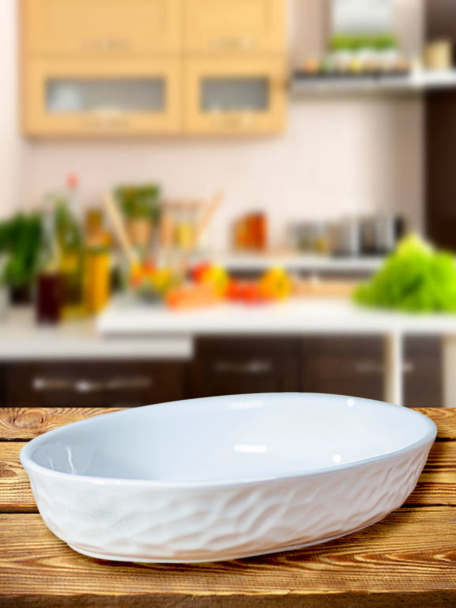 FUENTE DE CERÁMICA P/HORNO TIPO GRES - OVAL  24 X 16 BLANCA - 4