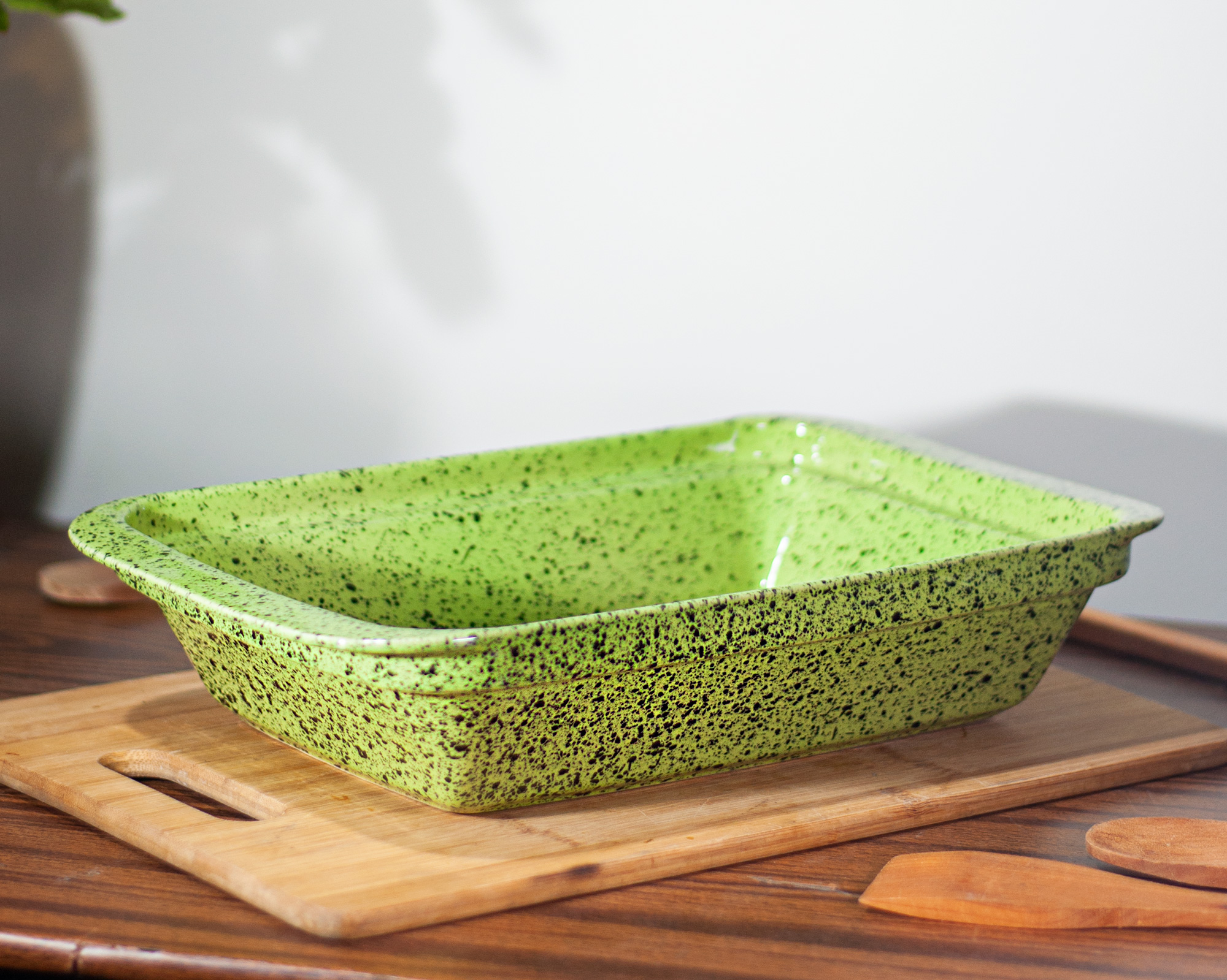 FUENTE DE CERÁMICA P/HORNO TIPO GRES - RECTANGULAR 37X23  VERDE-JSP - 1