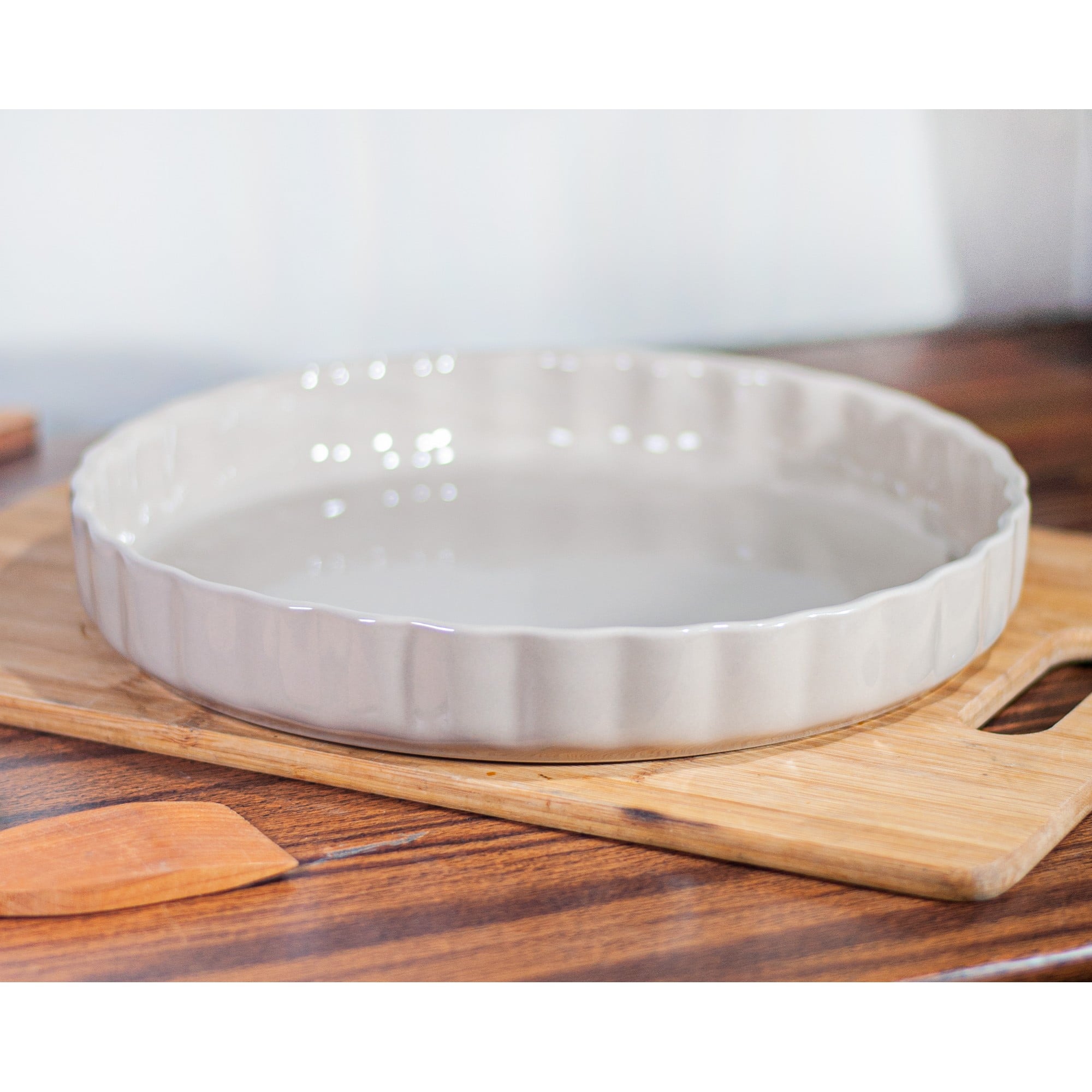 FUENTE DE CERÁMICA P/HORNO TIPO GRES - REDONDA 28 CM. BEIGE - 1