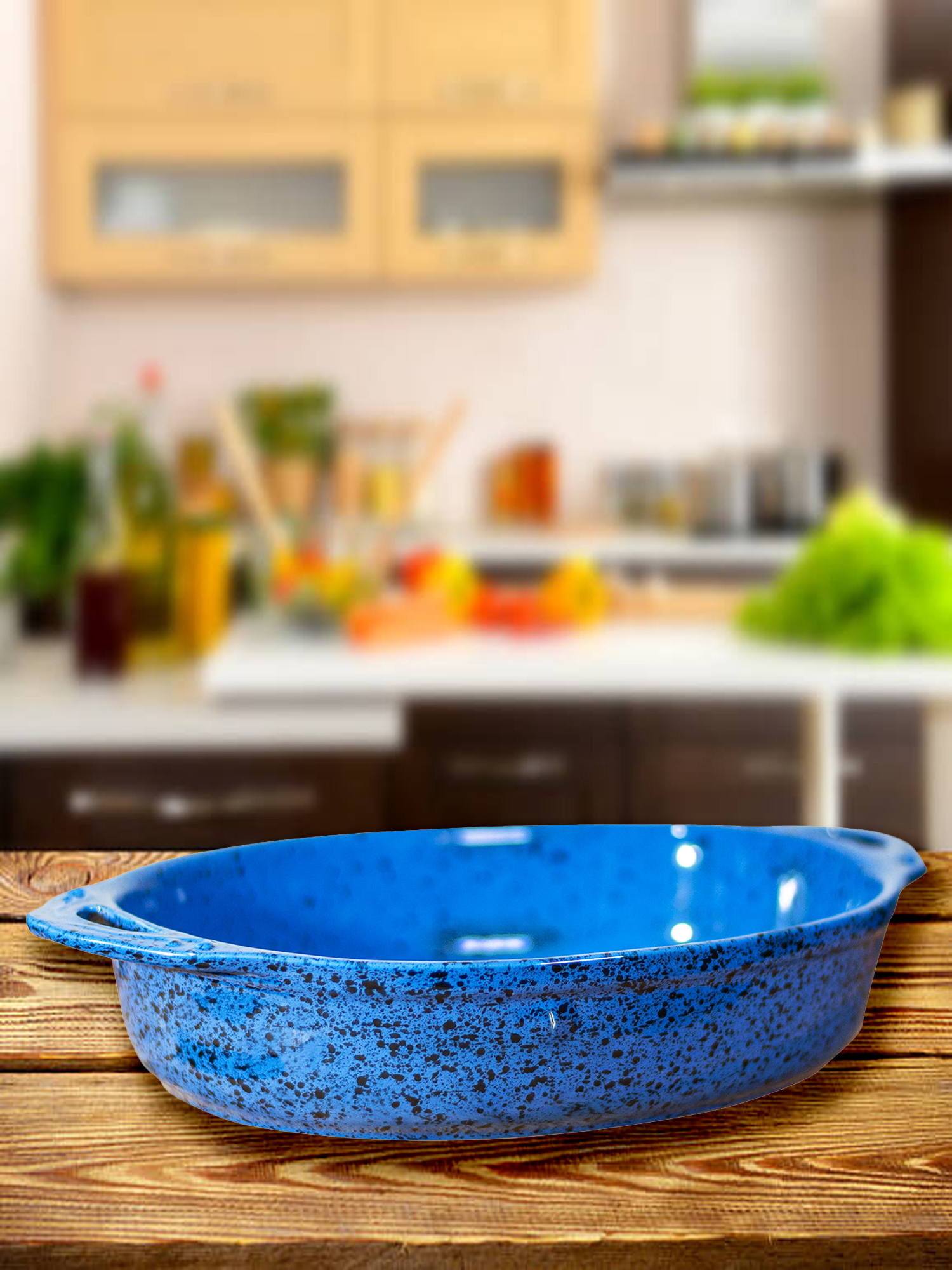 FUENTE DE CERÁMICA P/HORNO TIPO GRES - OVAL 32X21 AZUL JSP - 3
