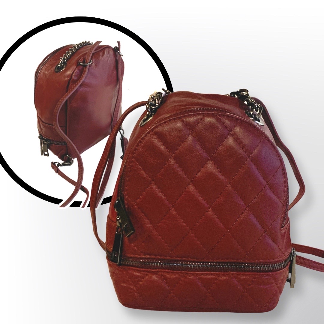 MOCHILA DE CUERO, ITALIANA, COLOR BURDEO - 3