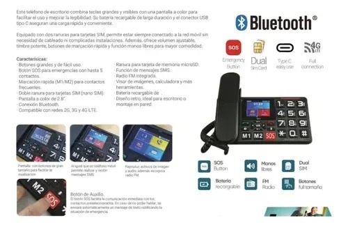 TELE FONO SENIOR INALAMBRICO, CHIP 4G, SOS CON RADIO FM 9440 - 2