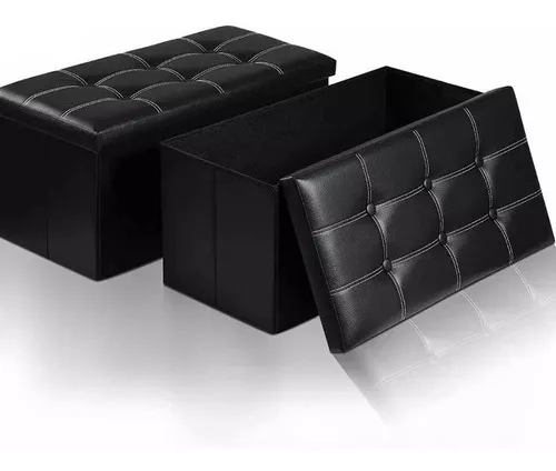 PUFF BAUL SILLA ECOCUERO PLEGABLE ORGANIZADOR 38CM X 76CM NEGRO - 1