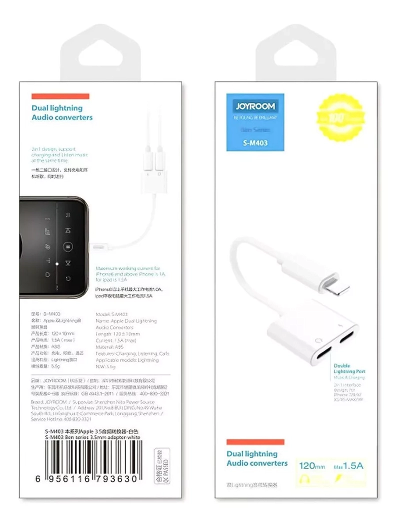 ADAPTADOR IPHONE AUDIFONOS Y CARGADOR 1X2 PARA CARGA Y AUDIO | BLANCO - 5
