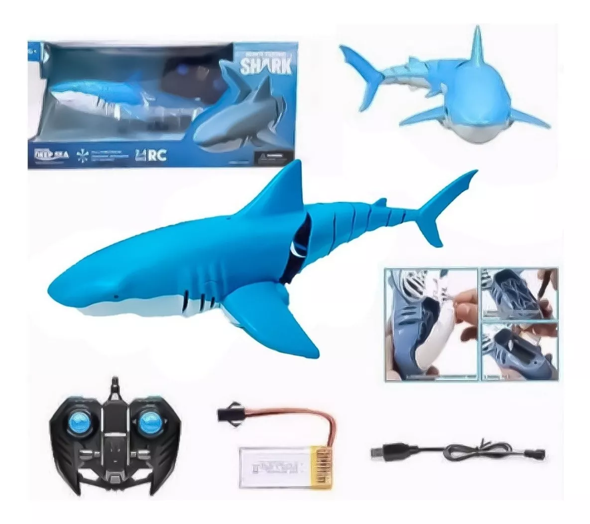 TIBURON A CONTROL REMOTO HELICES PARA USO EN EL AGUA 38CM - 1