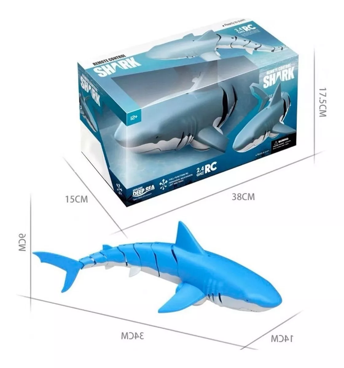 TIBURON A CONTROL REMOTO HELICES PARA USO EN EL AGUA 38CM - 3