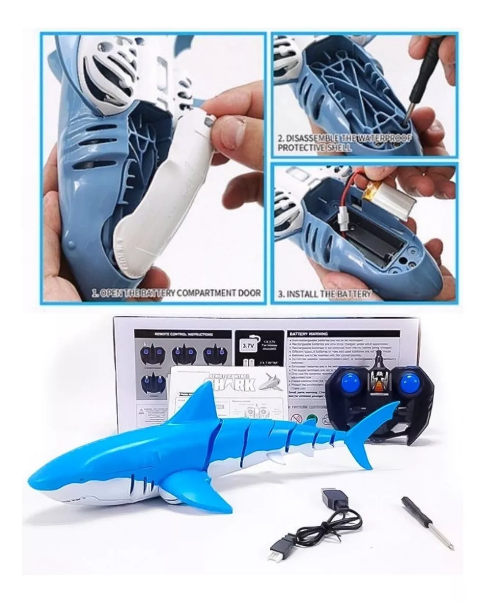 TIBURON A CONTROL REMOTO HELICES PARA USO EN EL AGUA 38CM - 5