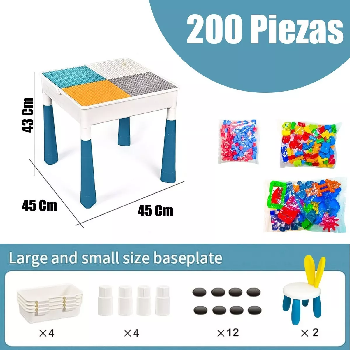 LEGO MESA DE BLOQUES DIDACTICA CONSTRUCCION 200 PCS Y 2 SILLAS - 2