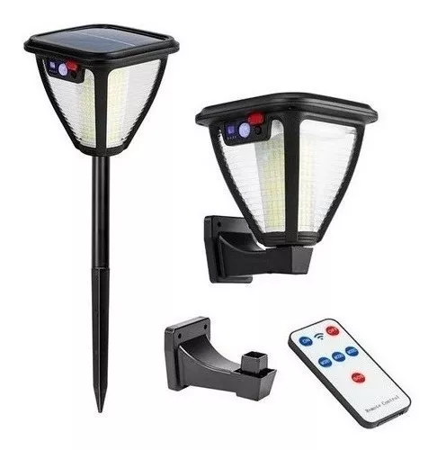 LÁMPARA SOLAR LUZ FOCO LED ESTACA Y PARED CONTROL Y SENSOR - 1