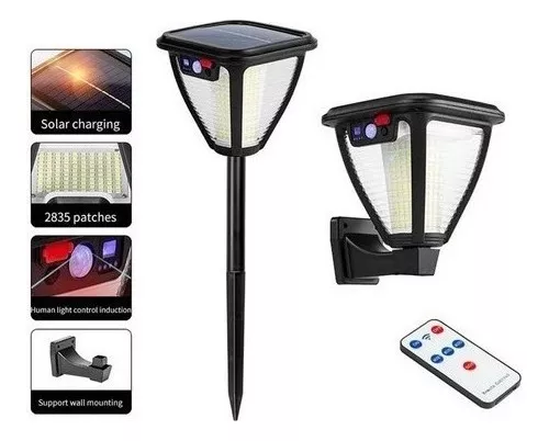 LÁMPARA SOLAR LUZ FOCO LED ESTACA Y PARED CONTROL Y SENSOR - 3