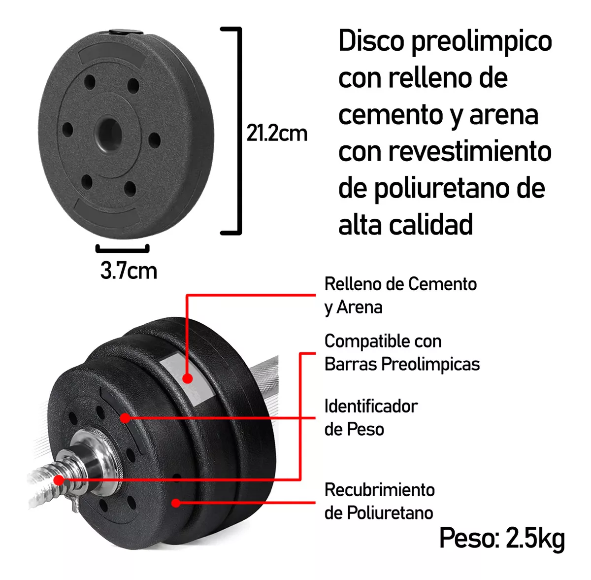 DISCO PREOLÍMPICO PESAS PVC 2.5KG ENTRENAMIENTO BOOMFIT - 2