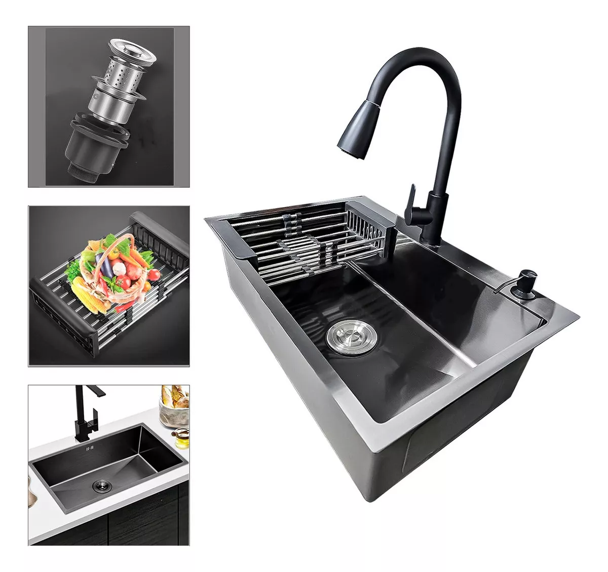 LAVAPLATOS 60X45CM DE ACERO CON LLAVE DUAL FULL ACCESORIOS - 2