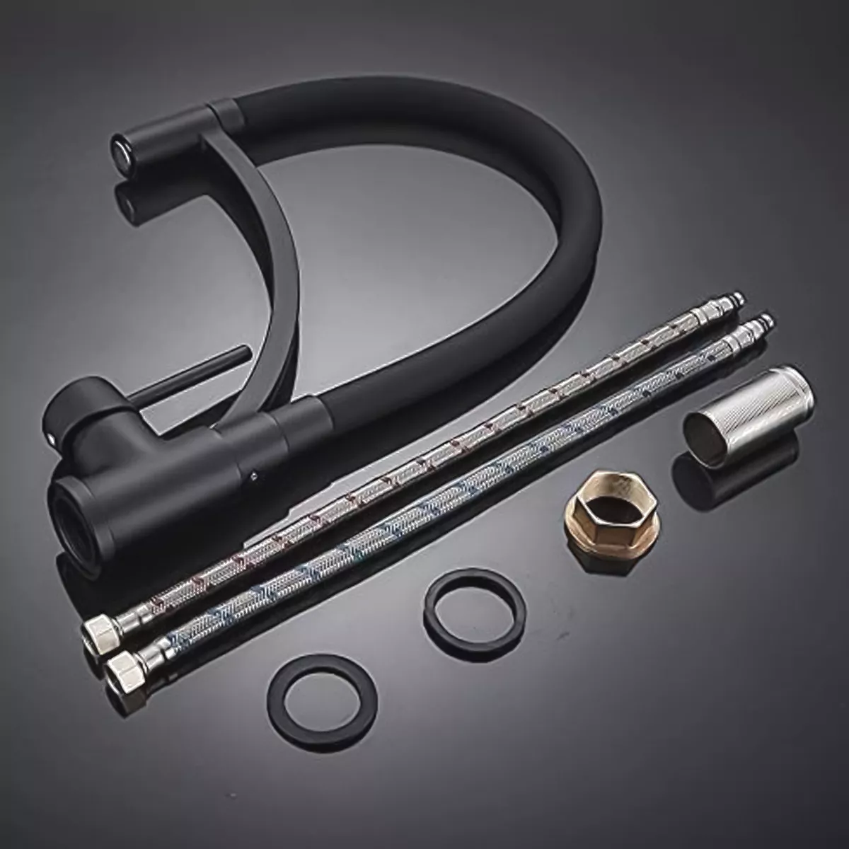 GRIFO LLAVE LAVAPLATOS DE LUJO MONOMANDO COCINA ACERO NEGRO - 2