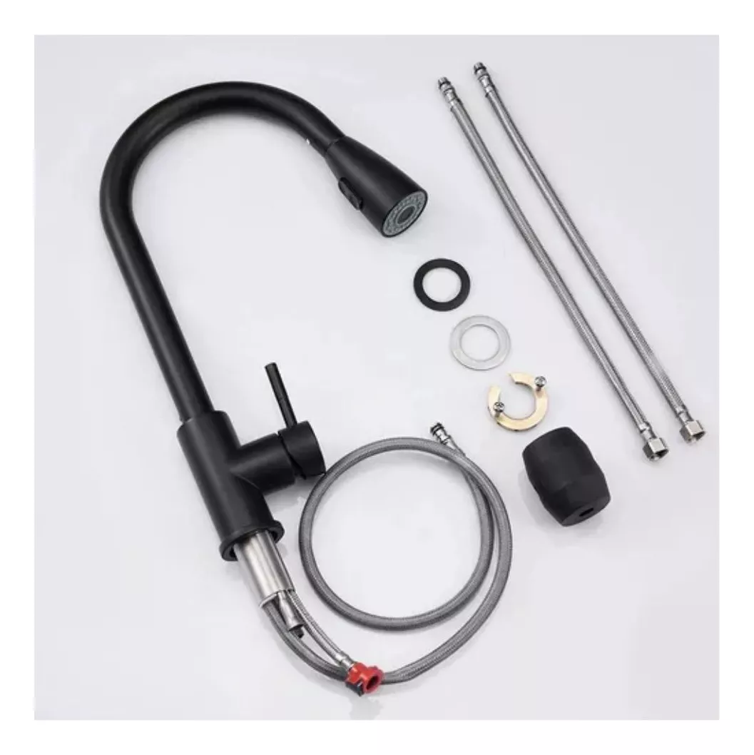 LLAVE LAVAPLATOS EXTENSIBLE GRIFERIA MONOMANDO COCINA NEGRO - 2