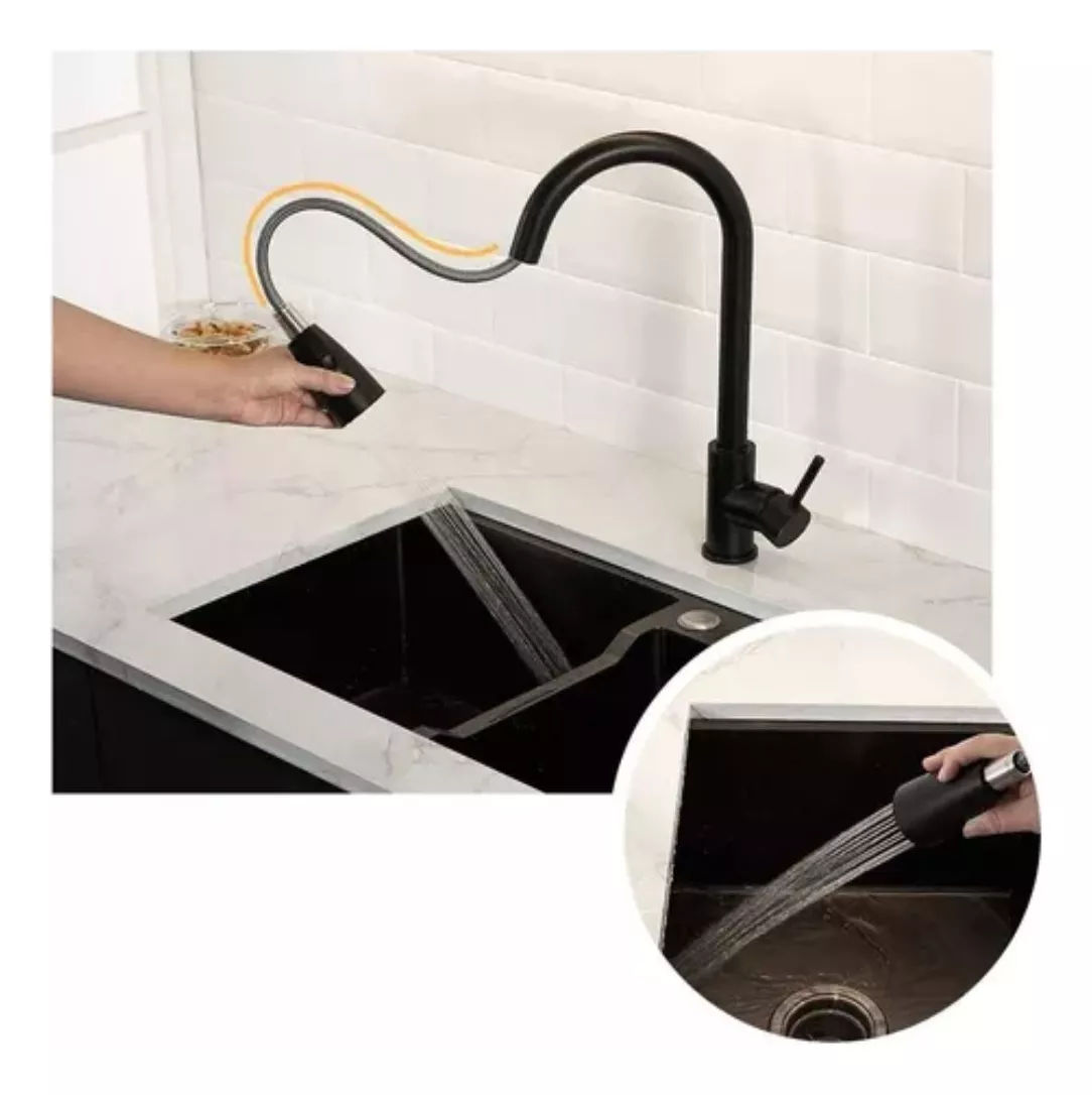 LLAVE LAVAPLATOS EXTENSIBLE GRIFERIA MONOMANDO COCINA NEGRO - 3