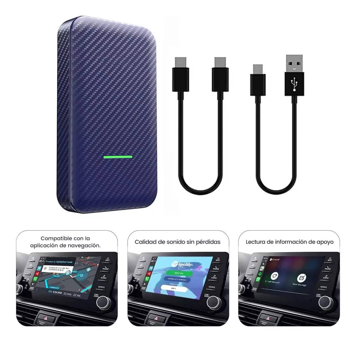 ADAPTADOR INALÁMBRICO CARLINKIT ANDROID AUTO Y CARPLAY V5.0 - 1