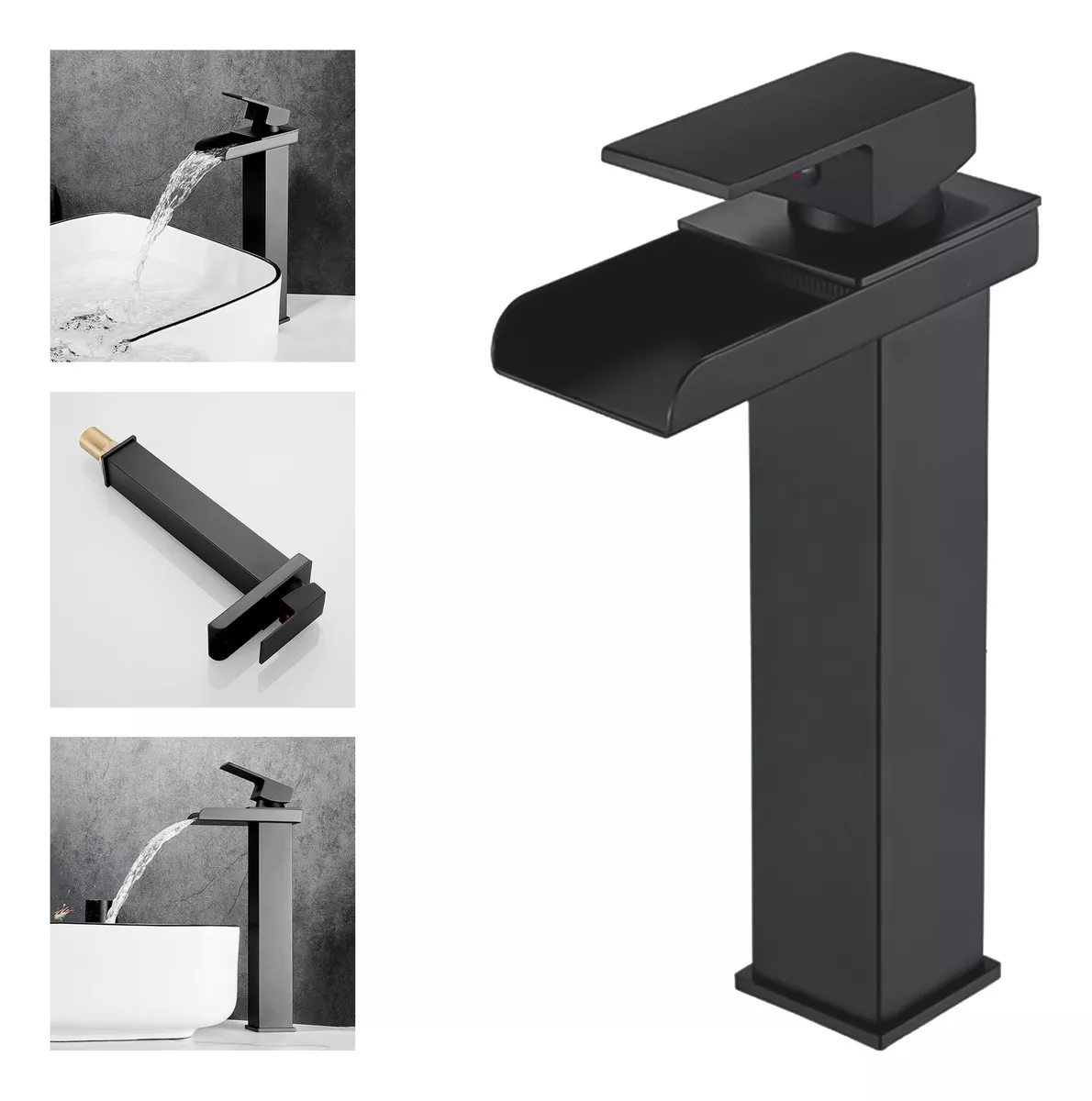 LLAVE MONOMANDO LAVAMANOS ESTILO CASCADA MODERNA ACERO NEGRO - 1