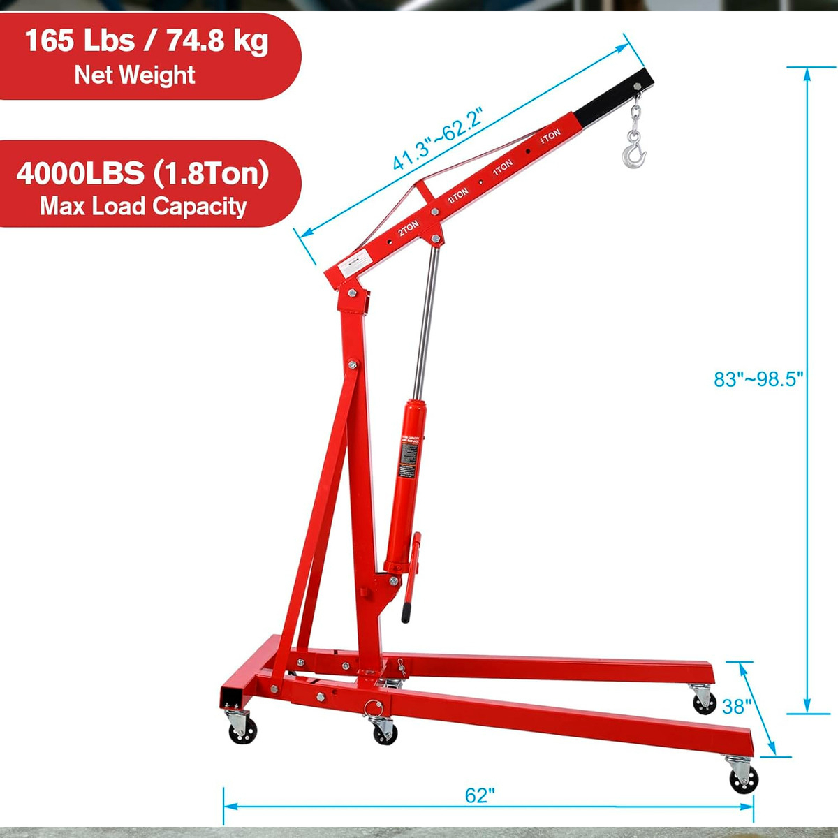 TECLE PLUMA GRUA HIDRAULICO 2 TONELADAS DESMONTABLE AUTO - 5