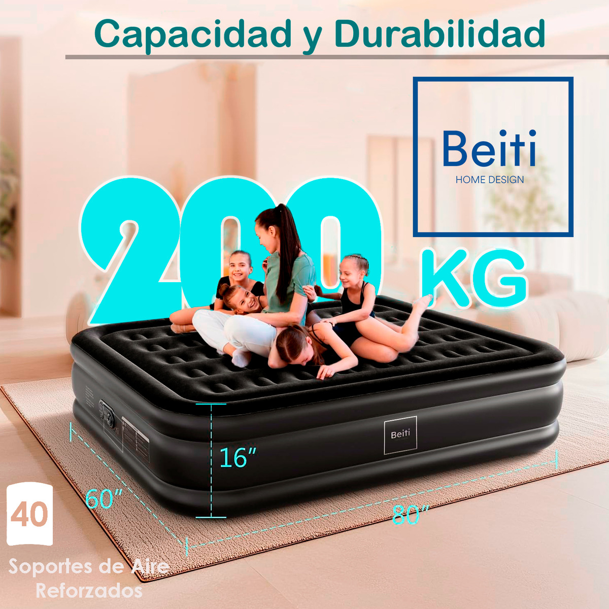COLCHON CAMA INFLABLE 2 PLAZAS ELE CTRICO 203X152X45 CM - 8