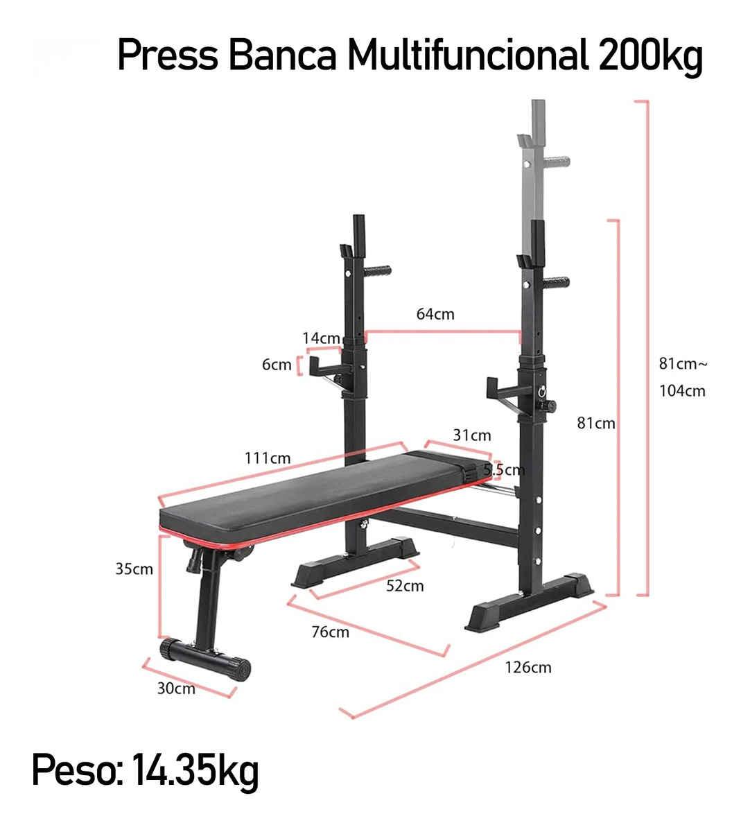 PRESS BANCA ABDOMINAL RECLINABLE RACK PESAS 5 NIVEL BOOMFIT - 3