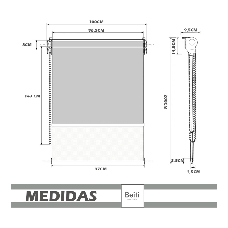 CORTINA ROLLER BLACKOUT DOBLE VISILLO CENEFA 100X200 - 3