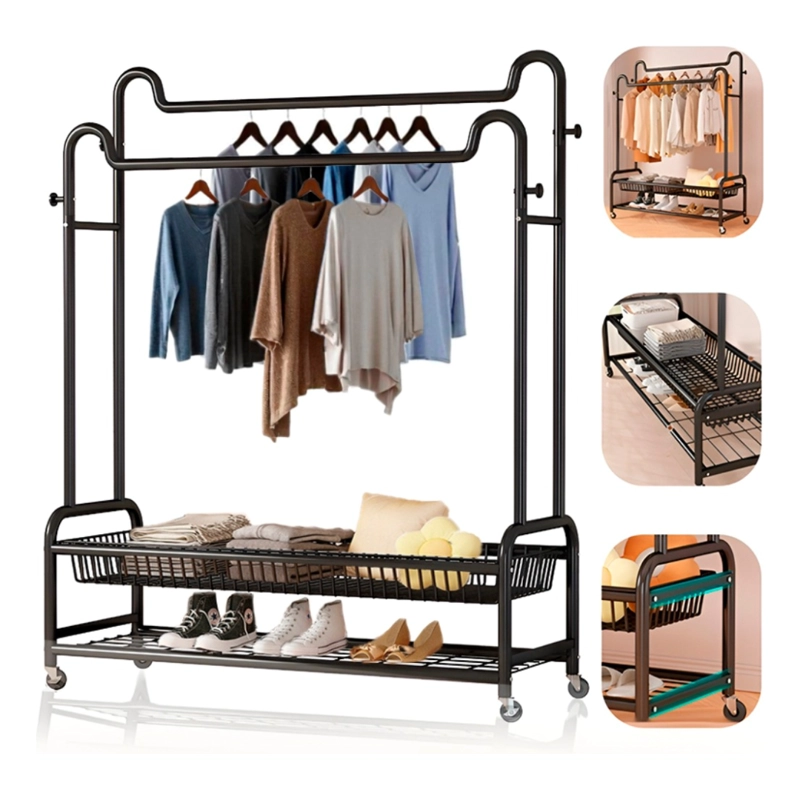 PERCHERO ORGANIZADOR COLGANTE DE ROPA DOBLE CON RUEDAS 120CM - 1