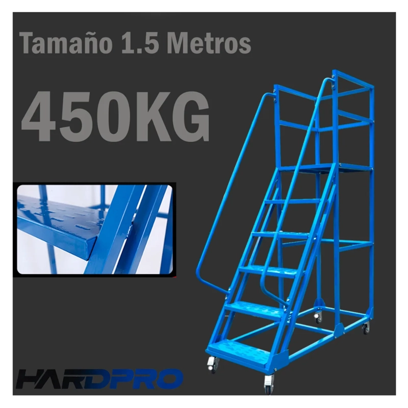 ESCALERA INDUSTRIAL TIPO AVION 6 PELDAÑOS 1,5M + PLATAFORMA AZUL - 8