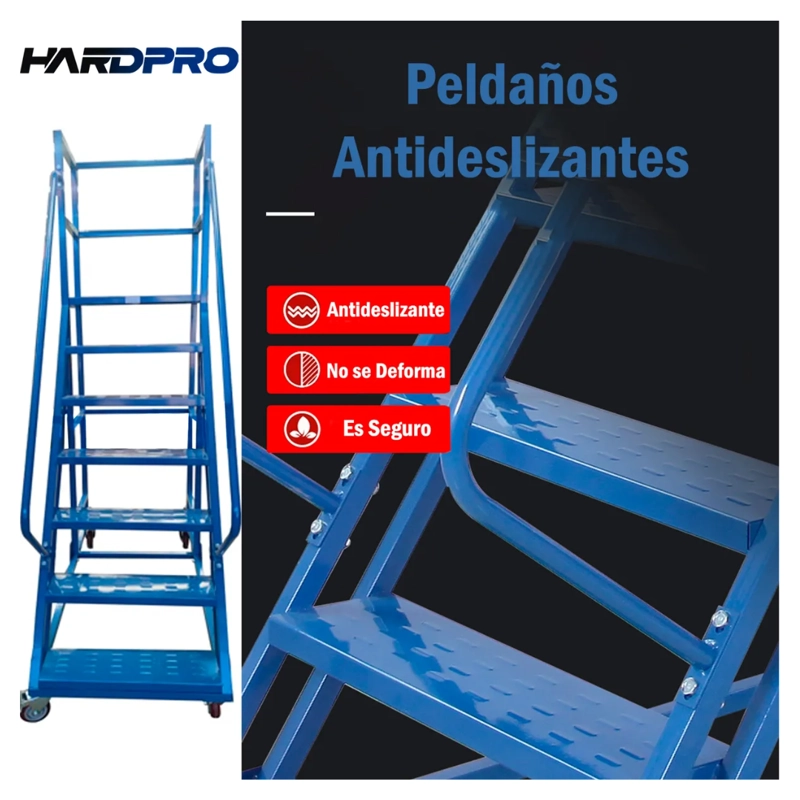ESCALERA INDUSTRIAL TIPO AVION 6 PELDAÑOS 1,5M + PLATAFORMA AZUL - 10