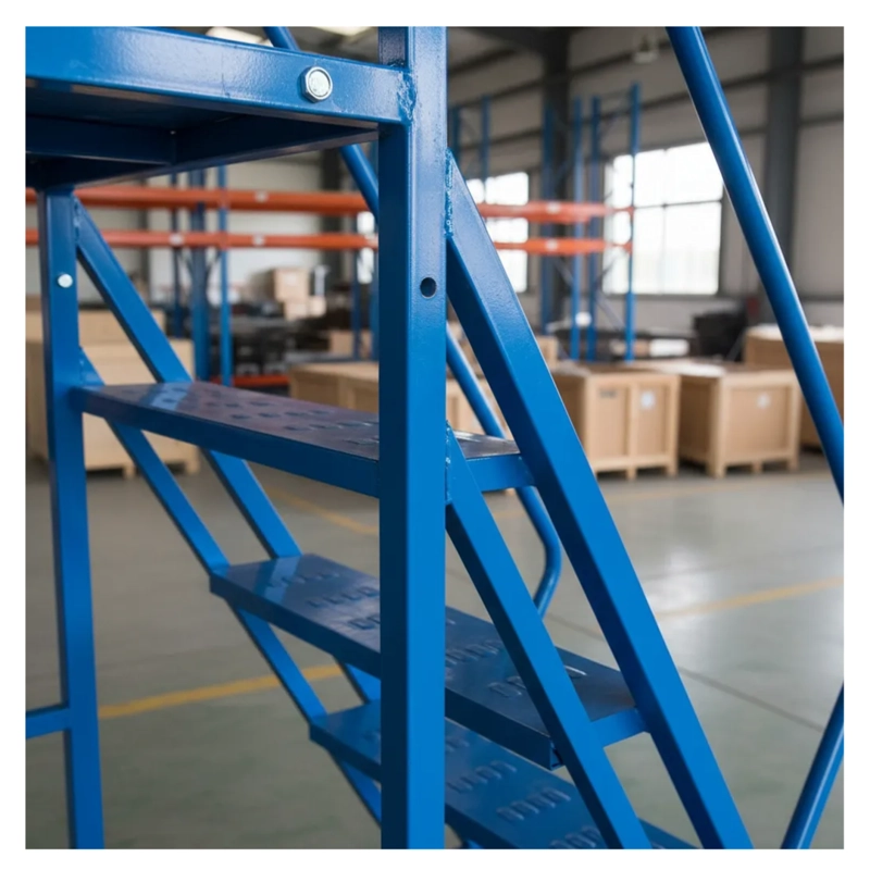 ESCALERA INDUSTRIAL TIPO AVION 6 PELDAÑOS 1,5M + PLATAFORMA AZUL - 12