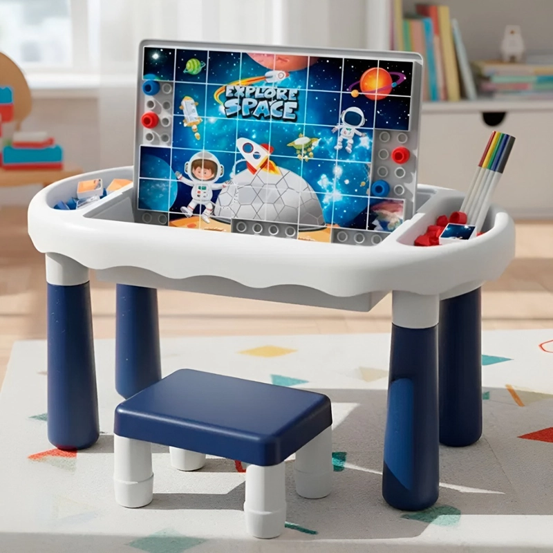 MESA Y SILLA DIDACTICA 6 EN 1 PUZZLE PIZARRA DIBUJOS 160PCS - 1