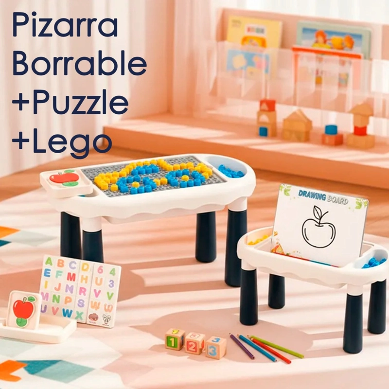 MESA Y SILLA DIDACTICA 6 EN 1 PUZZLE PIZARRA DIBUJOS 160PCS - 4