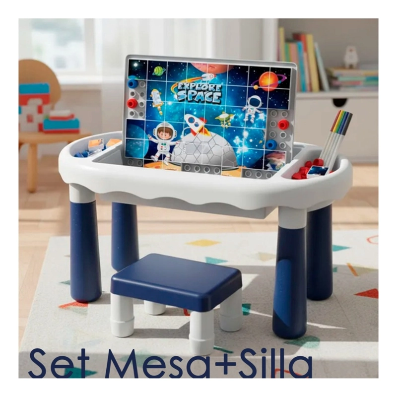 MESA Y SILLA DIDACTICA 6 EN 1 PUZZLE PIZARRA DIBUJOS 160PCS - 7