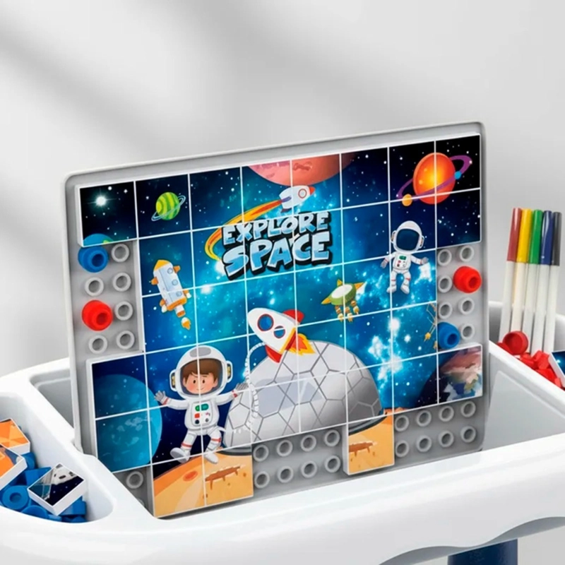 MESA Y SILLA DIDACTICA 6 EN 1 PUZZLE PIZARRA DIBUJOS 160PCS - 8