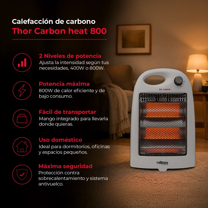 Estufa Electrica 2 potencias Thor Carbon Heat 800 - 2