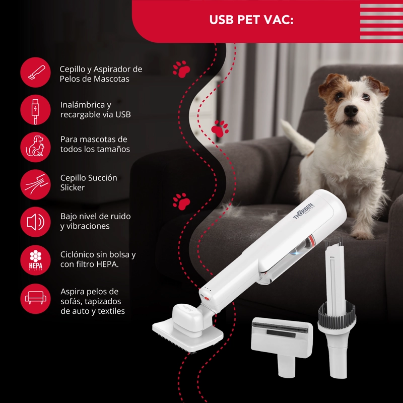 CEPILLO Y ASPIRADORA THOR CORDLESS USB PET VAC - 2