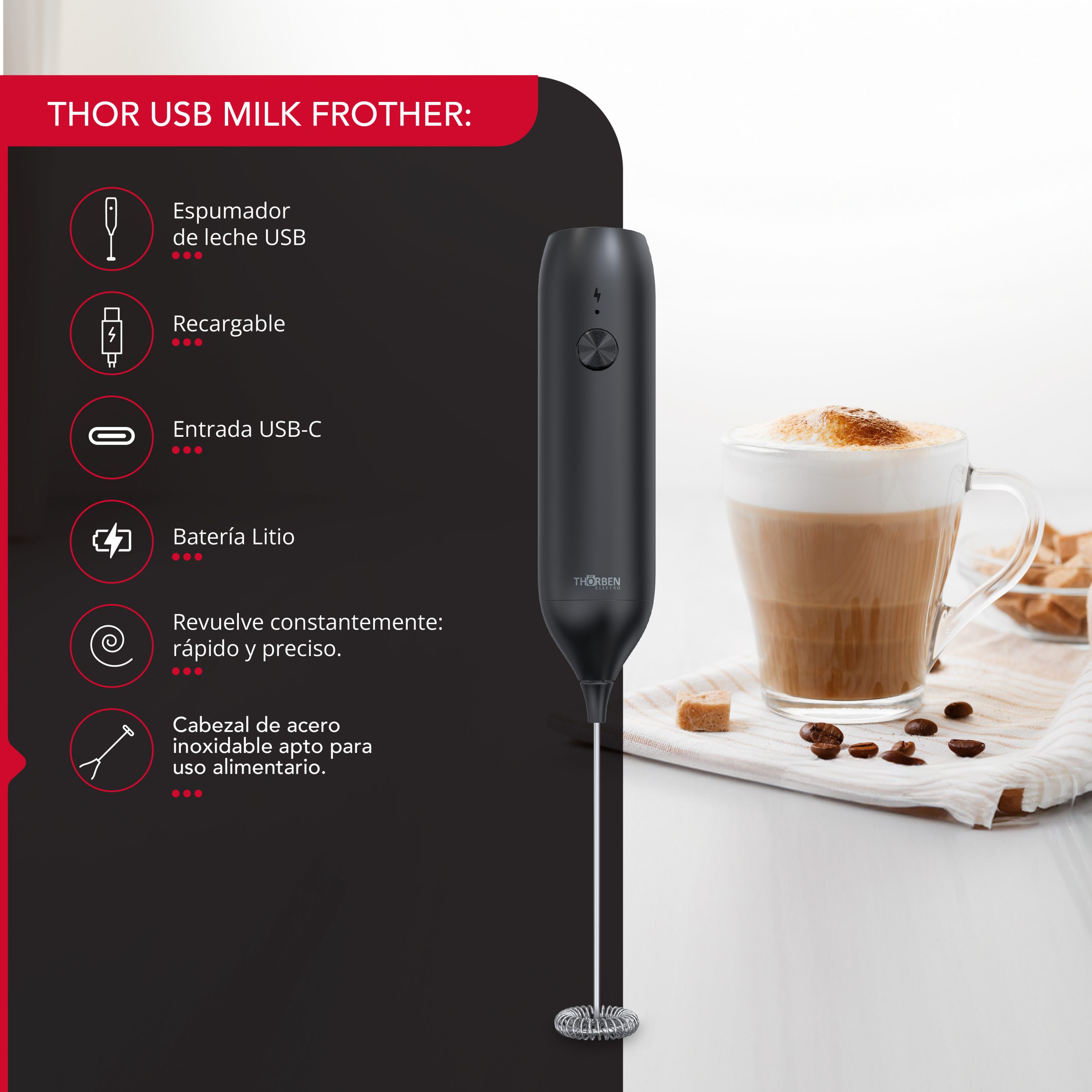 ESPUMADOR DE LECHE THOR USB MILK FROTHER - 2